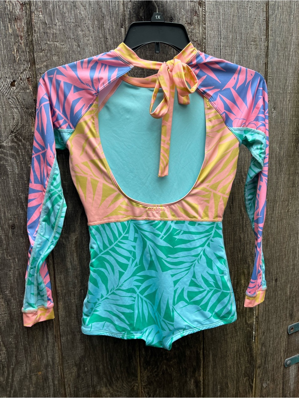 Billabong MultiColour Leaf Print One Piece Long Sleeve Rashguard Swimsuit - Picture 2 of 10
